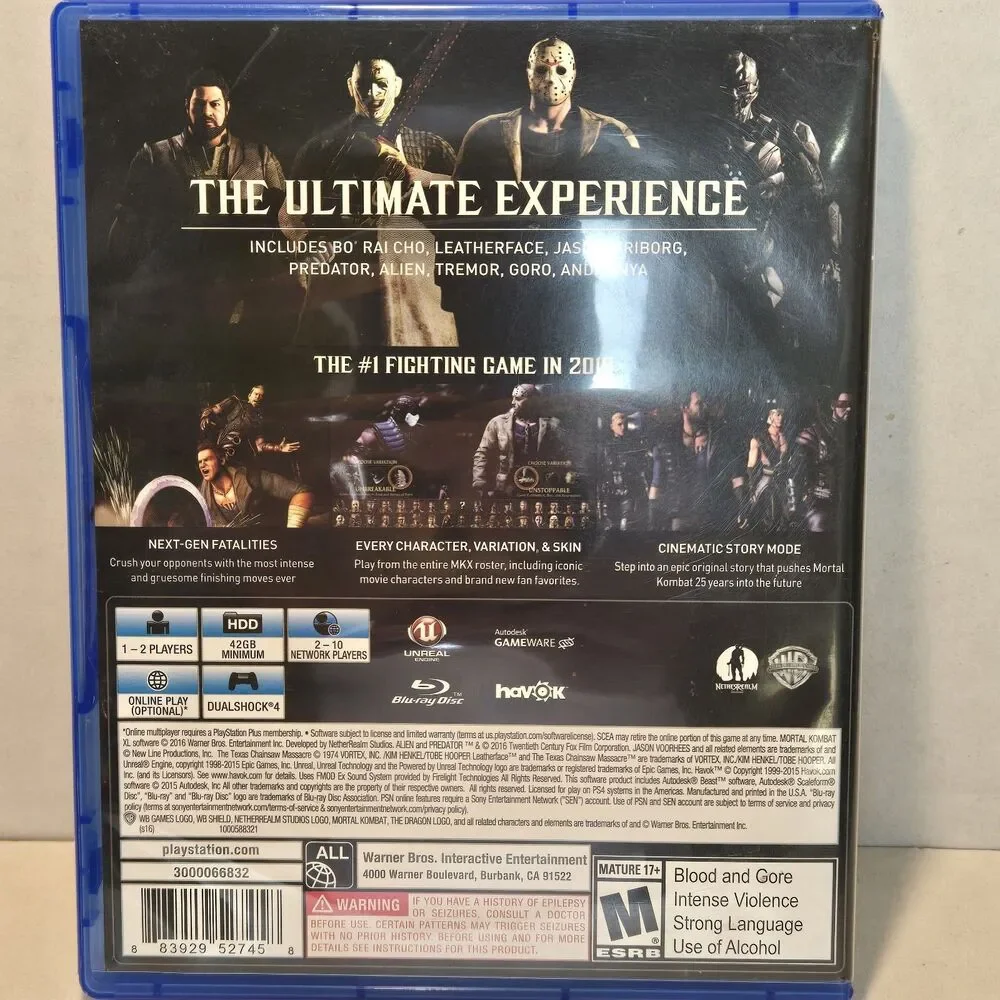 Mortal Kombat XL Sony PlayStation 4 PS4, 2016 WB - Complete w/ Manual CIB Tested